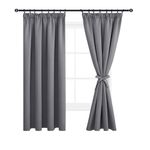 DWCN Blackout Curtains for Bedroom with Tiebacks Pencil Pleat Curtains Thermal Insulated Curtains Rod Pocket Room Darkening Window Grey Curtains for Living Room 46 x 54 inch Length, Grey, 2 Panels