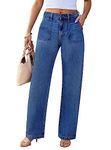 Women Carpenter Cargo Jeans High Waisted Bell Bottoms Casual 90s Straight Baggy Wide Leg Denim Pants for Women, A Dark Blue, 2