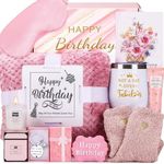 Birthday Gifts for Women, Happy Birthday Gifts for Her, Mom, Sister, Best Friend, Girlfriend, Coworker, Wife Bday Gift Ideas, Unique Relaxing Spa Birthday Gift Basket for Women Care Package w/Blanket