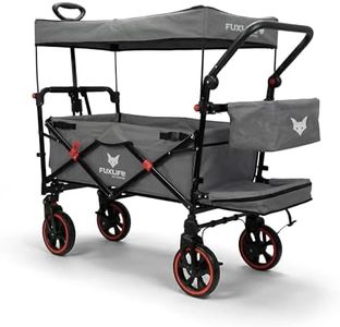 FUXLIFE Bollerwagen FX-CT850 Grau - Komfort faltbar • Kinder Transportwagen mit Sonnendach • gepolsterter Innenraum mit Verlängerung • gefederte Räder • klappbarer Handwagen mit Hecktasche