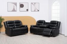 Roma Recliner Black Bonded Leather 3+2+1 Seater sofa set - 3 Seater Suite For Living Room - two Seaters Couches & Settee (3+2 Seater)