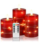 Upinmz Flameless Candle Battery with String of Lights Battery Powered LED Candle Flashing Candle with Remote Control and Timer 3 Packs (red)