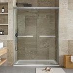 GarveeTech Frameless Sliding Shower Door,44-48" W x 72" H Double Sliding Shower Door, 5/16" (8mm) Thick SGCC Tempered Glass - Explosion-Proof Film, Brushed Nickel