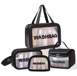 Clear Toiletries Bag, Woodland Accessories 4 in 1 Waterproof Toiletry Bag Bags Clear PVC Travel Bag Wash Bag Makeup Bag Airport Liquid Bag for Men, Women for Large to Small Travel Accessories (Black)