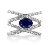 Gem Stone King Blue Sapphire 925 Sterling Silver Women's Criss Cross Ring For Women 2.72 Cttw Oval Gemstone Birthstone (Available 5,6,7,8,9), Metal gemstone, Sapphire Cubic Zirconia