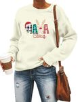 EGELEXY Christmas Nana Claus Sweatshirt Women Nana Graphics Tops Vintage Grandma Long Sleeve Outfits, Beige, XX-Large