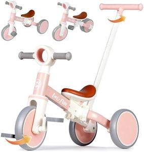 LOL-FUN 5 in 1 Toddler Tricycles for 1-3 Year Olds Boys Girls Toy, Baby Balance Bike 1 Year Old Kids Gift with Parent Steering Push Handle