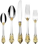 Joseph Sedgh Collection Italia “Royalty” 20 Piece Premium Flatware Serving Set, Service for 4, Double Mirror Polished 3mm 18/10 Stainless Steel with 24K Gold Accents