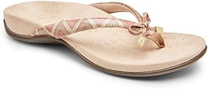 Vionic Women's Rest Bella Toe Post Sandal- Suppportive Ladies Orthotic Sandals that include Three Zone Comfort with Arch Support- Flip Flop for Ladies, Medium and Wide Width Size 5-12, Dusty Pink Chevron, 9.5 Narrow