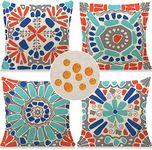 Weldomcor Waterproof Cushion Cover 18x18 inch Set of 4 Outdoor Throw Pillow Covers Mordern Bohemian Decorative Pillow Cases Decorations for Patio Garden Porch Bench Sofa Indoor Living Room Bed Chair