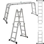 ALDORR 4x3 Folding Ladder with Platform Aluminum - Multi-purpose - Load Capacity up to 150kg - Foldable - Safe and Reliable (EN131) - Extendable Ladder - 330LB / 150 KG