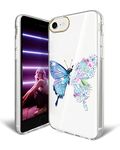 JAHOLAN iPhone SE 2022/2020 Case, iPhone 7 8 Case Clear Flowers for Girls Women Shockproof Hard Back Cover Phone Case for iPhone 7/8/6/6S/SE 2020 2022 - Butterfly Cactus Purple