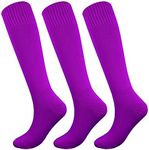 Fitliva Purple Socks Women Knee High Softball Socks Girls Tube Socks for Teen Juniors (3 Pairs)