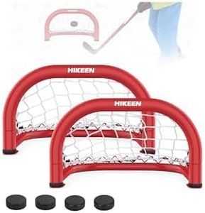 Hikeen 14×8 Inch Mini Hockey Goal, 2 Packs Hockey Goal with Durable Iron Frame & Nylon Net and 4 Hockey Pucks Can Withstand Powerful Shooting,Easy Setup Training Equipment for Accuracy Practice