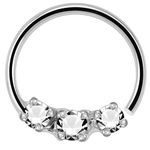 AZARIO LONDON Silver Plated Tri Claw Set Crystal Stone 22 Gauge (0.6MM) - 6mm Diameter 925 Sterling Silver Open Hoop Nose Ring Jewellery