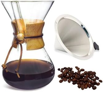 Subjectthree Pour Over Coffee Maker 10 Cup 34oz Paperless Coffee Dripper Brewer Glass Coffee Carafe with Stainless Steel Filter for Camping Hiking Pourover (10 Cup/34 oz)