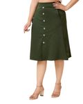 Areca's Olive A-line Knee Length Skirt with Front Buttons for Womens with 2 Pockets (28, Grey) (34, Olive)