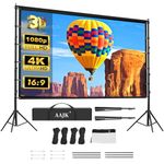 AAJK 150-inch Portable Projector Screen and Stand - Indoor Outdoor 16:9 4K HD Movie Screen for Backyard Movie Night, Lightweight and Wrinkle-Free