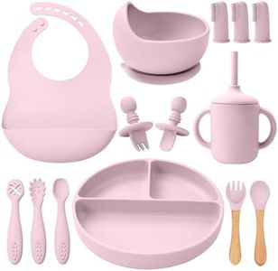 Silicone Baby Feeding Set 14 Pcs, Baby Led Weaning Set, 6M+, Light Pink