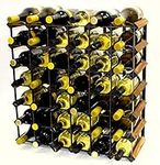 Classic 42 Bottle Walnut Stained Wood and Black Metal Wine Rack Ready Assembled