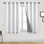 DWCN 100% Blackout Bedroom Curtains 54 inches Long ，Completely Blackout Window Treatment 2 Panels with Black Liner Thermal Insulated Draperies with Grommet (Greyish White,52" W x 54" L)