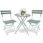 SUNMER Patio Bistro Set 3 Piece with Foldable Table and Chairs - Powder Coated Steel Frame, Easy to Transport, Each Chair can Support 120kg - Ideal for Gardens, Patios, Balconies - Mint