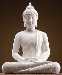 Qinlang 12 inch White Buddha Statue for Home Decor, Ceramic Meditation Buddha Decoration for Home