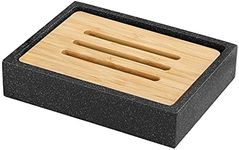 Luxspire Soap Dish Tray, Resin Soap Dish, Bamboo Soap Bar Holder Box for Shower Kitchen Sink, Double Layer Draining Soap Container Box Shower Soap Holder, Wood Soap Case, Gravel Black