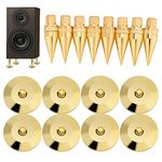 Tihebeyan 8 Pairs Copper Speaker Spike Isolation Stand+Base Pad Shockproof Feet Mat, Speaker Spike Pad Kit for Amplifier, CD DVD Player, Turntable Recorder