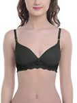 FIMS - Fashion is my style Women's Padded Lace Cotton Non Wired Full Coverage T-Shirt Bra Shaper Push up Teenage Regular Use Comfortable Bra Black-Size 36