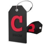 Initial Luggage Tag with Full Privacy Cover and Stainless Steel Loop (Black), C, 4.5 x 2.5 in.