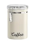 Oggi Stainless Steel Coffee Canister 62oz - Airtight Clamp Lid, Warm Gray, Tinted See-Thru Top - Ideal for Coffee Bean Storage, Ground Coffee Storage, Kitchen Storage, Pantry Storage. 5 x 7.5"