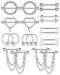 Funseedrr 10-12 Pairs Nipple Bars Nipple Shield Rings Stainless Steel 14G 16mm Tongue Straight Barbells Ball Arrow Chain Dangle Piercing Jewellery Women Men