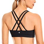 CRZ YOGA Women's Strappy Back Wirefree Padded Workout Yoga Sports Bra Black L