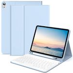 KenKe Keyboard Case for iPad (A16) 11th/10th Generation 10.9 Inch 2025/2022 with Pencil Holder, Magnetical Folio [Bluetooth Detachable Keyboard], Foldable Cover Support [Adjustable Angle], Sky Blue