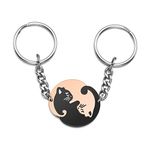 Jovivi 2pcs Stainless Steel Couples Keychains Black Rose Gold Cat Puzzle Piece Matching Couple Keychain Set Yin Yang Matching Puzzle Keychain His & Her Lover Gift