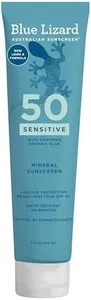 BLUE LIZARD Sensitive Mineral Sunscreen with Zinc Oxide 50+ Water Resistant UVAUVB Protection with Smart Cap Technology Fragrance Free, Sensitve, SPF 50 - - Tube, Unscented, 5 Fl Oz