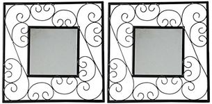 HOSLEY Decorative Modern Designer Square Wall Mirror| Iron Frame Square Wall Hanging Mirror| Wall Mounted Mirror Perfect for Living Room Bathroom Bedroom Hall Wall Decor (Black Pack of 2)