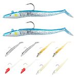 10PCS T-Tail Soft Fishing Lures with Jig Heads,11cm Realistic Fishing Lure with 3D Eyes Paddle Tail Soft Fish Baits Saltwater Cod Sand Eel Bass Lures for Sea Bass Pike Trout Uk Sea