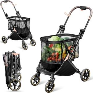 SNSUTY Folding Shopping Trolley, Foldable Shopping Trolley with Wheels, Two Layers Shopping Cart Collapsible Trolley Cart Portable 4 Omni-Directional Wheels and One-Step Parking Brake Multi Use