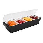 POWLAB Ice Cooled Condiment Serving Container Fruit Veggie Condiment Caddy Plastic Garnish Station with Lid for Fruit,Ice Cream,Salad Bar-Topping Organizer for Restaurant Supplies (4 Compartments)