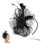 DARKSTICK Fascinator Hats for Women | Flower Feathers Fascinator Headband Hat with Mesh Veil | Cocktail Tea Party Headwear | Vintage Ladies Hair Clip for Woman (Black)