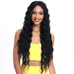 Joedir Lace Front Wigs 30'' Long Wavy Synthetic Wig 4.5 inch Deep Part HD Transparent Lace For Women 130% Density Wigs(BLACK COLOR)