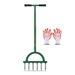 Enlfjoss Lawn Spike Aerator, 35" x 11",Manual Lawn Aerator,Gardening Lawn Aerator for Compacted Soils and Lawns, Non-Slip T-Handle Grass Spike Aeration with Six 3.9" Solid Steel Spikes