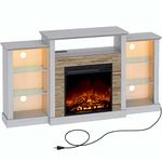 Rolanstar Fireplace TV Stand with Led Lights and Power Outlets, TV Console for TVs 59", Entertainment Center with Adjustable Glass Shelves, Ivory White