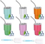 Aokdlia 3oz Mini Tumbler Shot Glass with Straw - Set of 6 Colors, Includes 2 Cleaning Brushes Mini Tumbler Shot Glass for Party, Travel, Camping