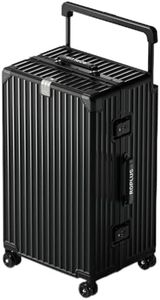 ROPLUS Aluminium Frame Checked- In Luggage with Smooth Jelly Wheels, Hardside Zipperless Rolling Suitcase with TSA Lock (Pure Black, 28-Inch)