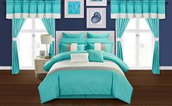 Chic Home 24 Piece Comforter Set, Cotton, Turquoise, Queen
