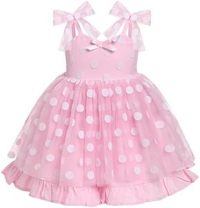 ODASDO Kids Girls Tutu Tulle Ruffle Sleeve Princess Dress Birthday Party Pageant Holiday Wedding Formal Occasion Dresses, Pink Dots, 9-10 Years