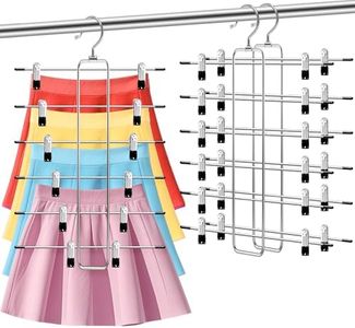 2 Pack Closet-Organizers-and-Storage,6 Tier Mens-Shorts Pants-Hangers-Space-Saving,Skirt-Hangers with Clips for Closet Organizer,College-Dorm-Room-Essentials,Closet Storage Jean Yoga Legging Hanger